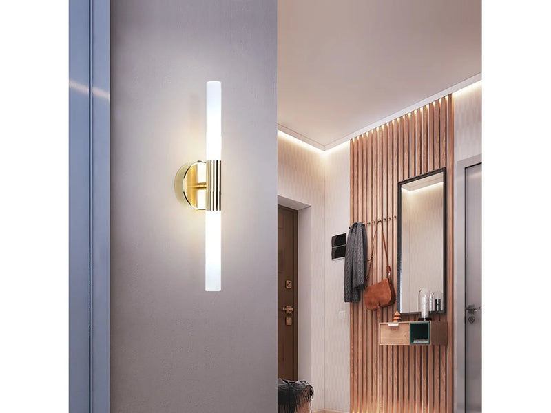 Luminária de parede em vidro com tira LED, modelo G9, ideal para quartos, salas de estar e hotéis.